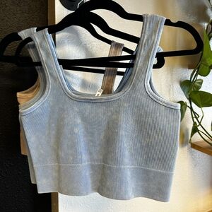 Zenana Blue Ribbed Women's Crop Tank